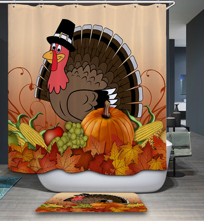 Happy Thanksgiving Day Turkey with Harvest Vegetable Shower Curtain