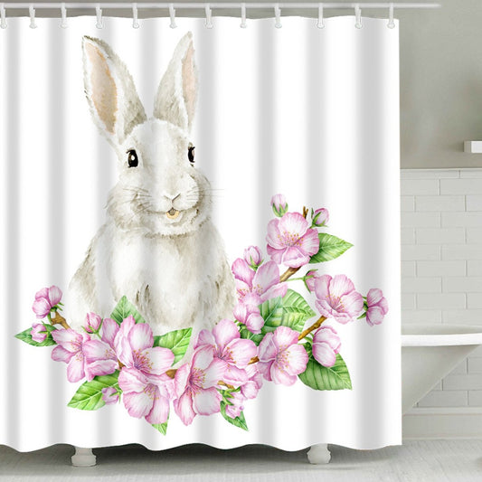 Hare with Floral Cherry Bloom Easter Bunny Shower Curtain