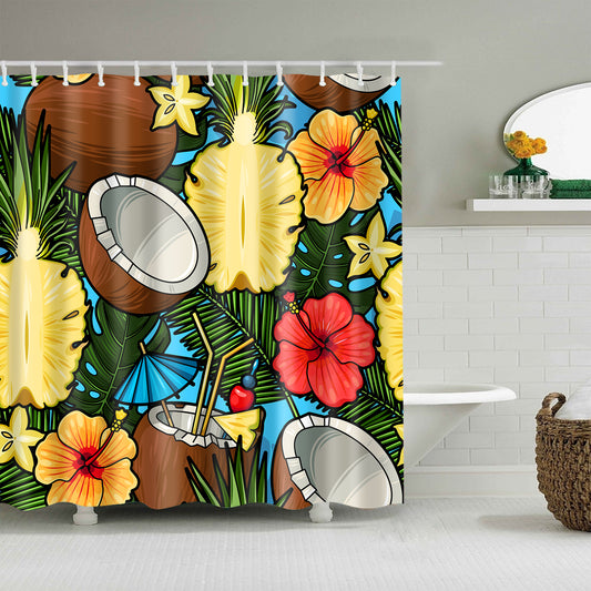 Hawaiian Style Tropical Cocktail and Pineapple Coconut Shower Curtain