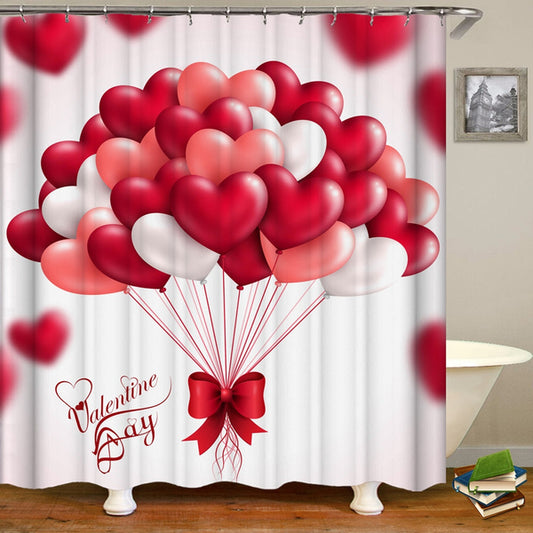 Heart Shaped Balloons Shower Curtain For Valentine's Day