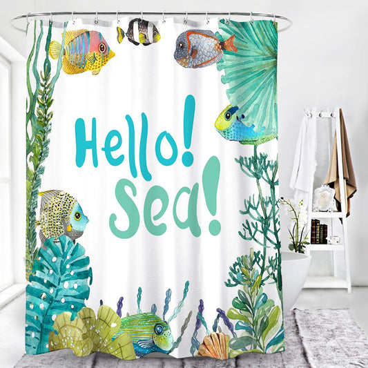 Hello Sea Aquarium Fish Seaweed Shower Curtain