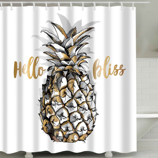 Hello Bliss Gold Pineapple Shower Curtain