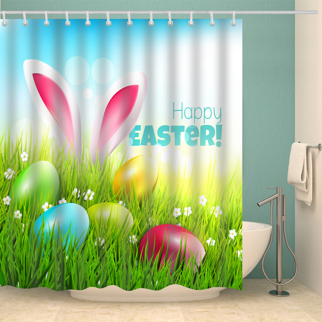 Hidden Rabbit with Eggs Happy Easter Festival Shower Curtain