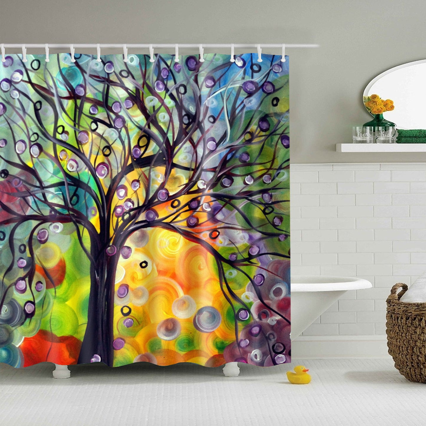 High End Oil Painting Multicolored Tree of Life Shower Curtain