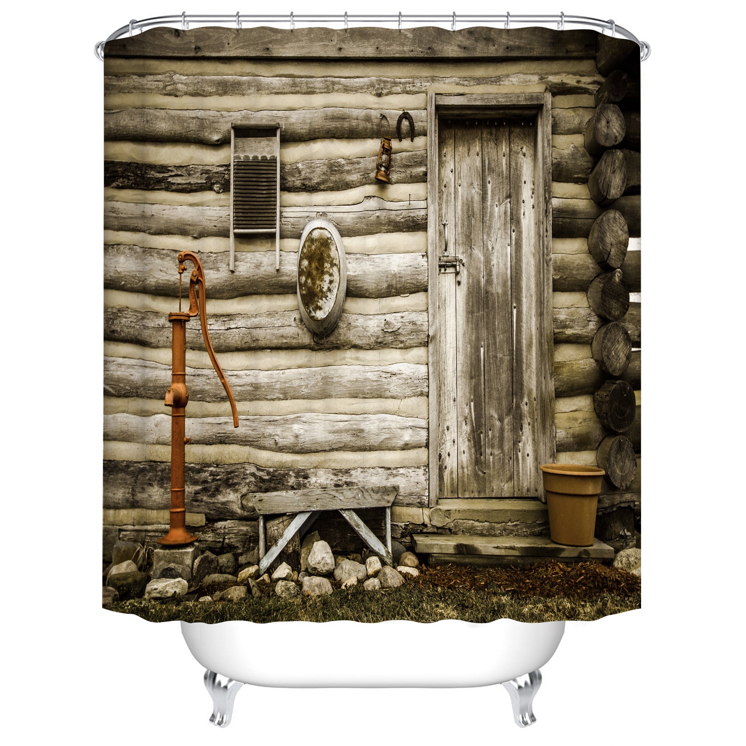 Historical Wooden Exterior Log Cabin Western Cottage Shower Curtain