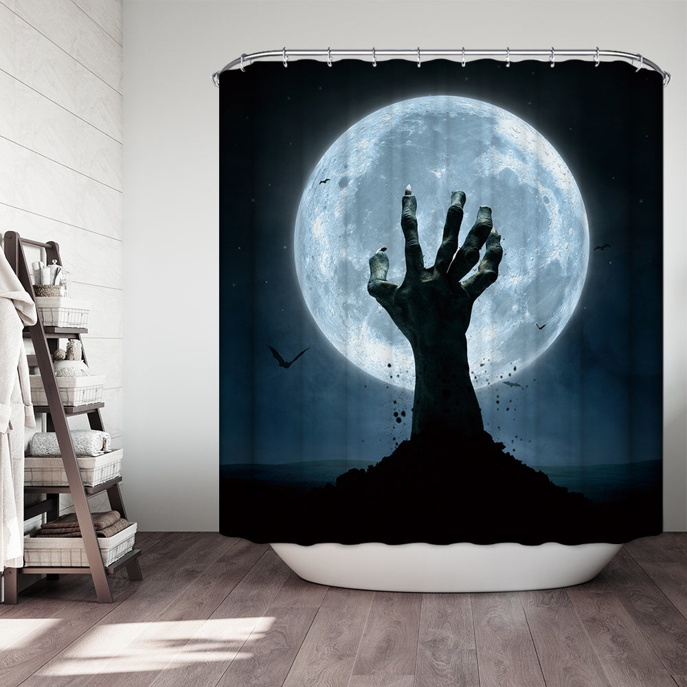 Horror Zombie Hand Rush Out Earth Twilight Moon Halloween Shower Curtain