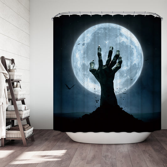 Horror Zombie Hand Rush Out Earth Twilight Moon Halloween Shower Curtain