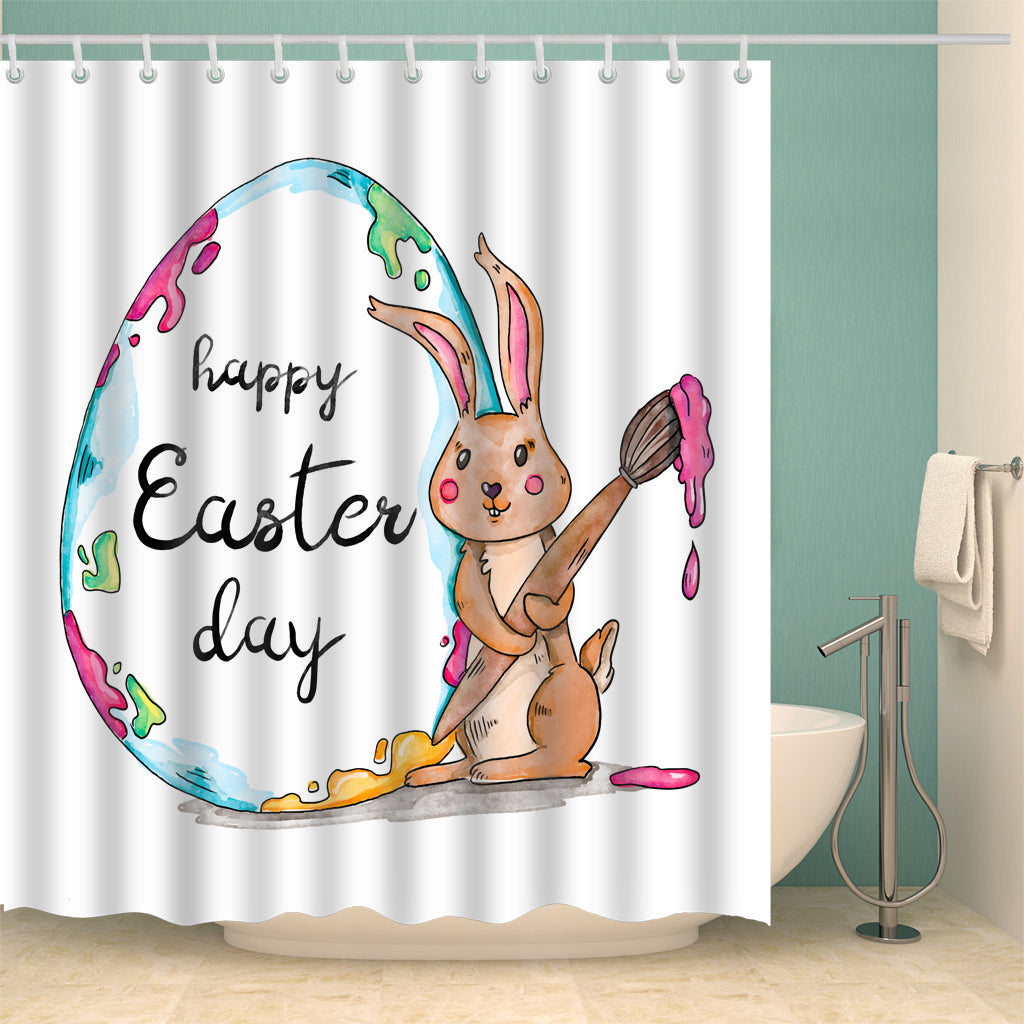 Huge Easter Egg Painting Rabbit Shower Curtain