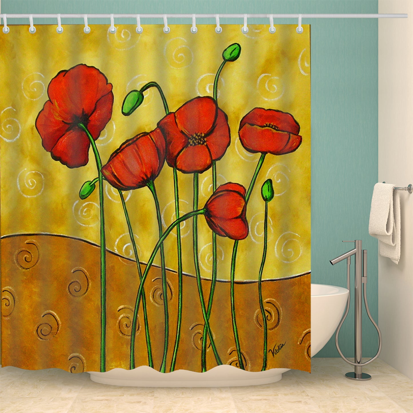 Impressionist Flower Red Poppy Art Shower Curtain