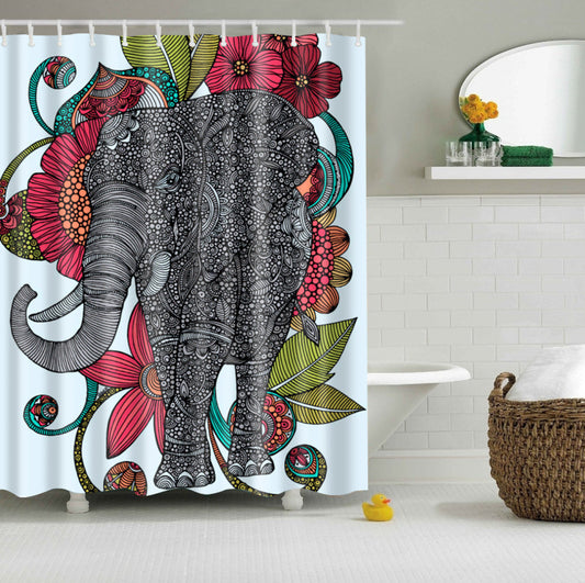India Spring Flora Elephant Decoration Shower Curtain | GoJeek