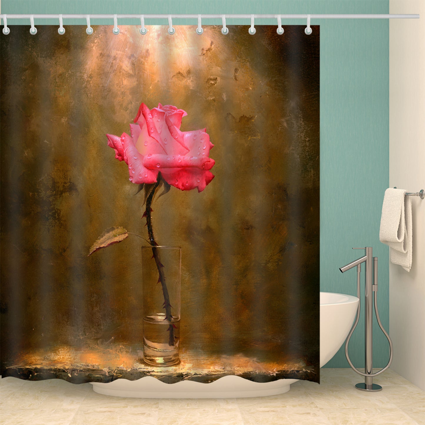 Indoor Pink Rose in Bottle Shower Curtain