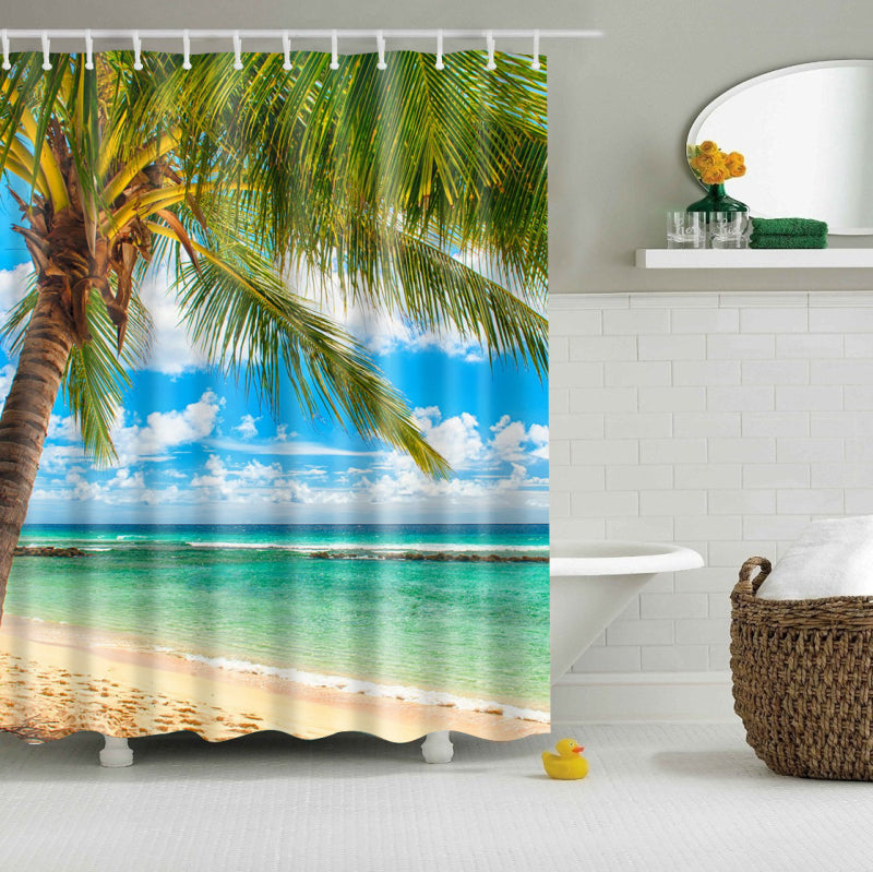 Island Palm Tree Coastal Shower Curtain | GoJeek