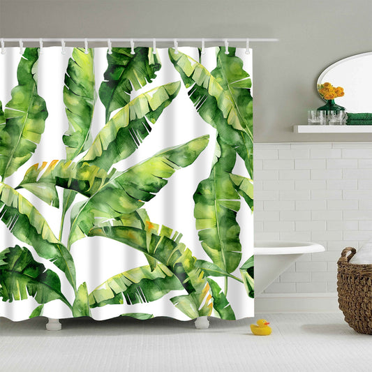 Jungle Green Decor Palm Banana Leaves Shower Curtain