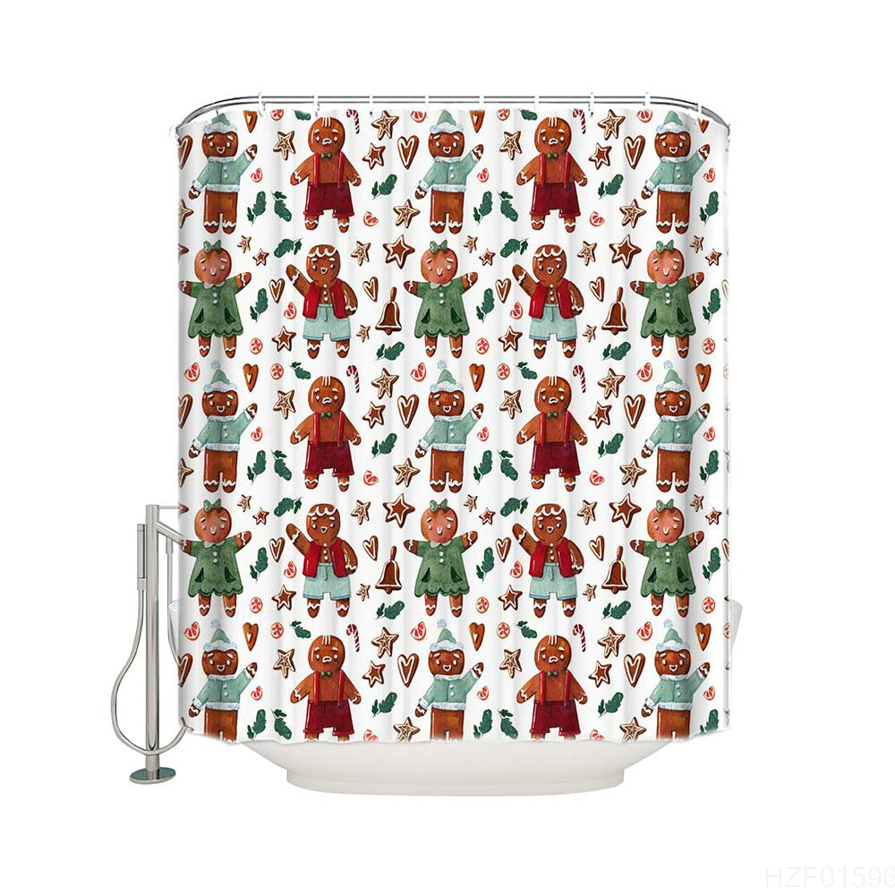 Kids Cookies Cosplay Seamless Star Bell Christmas Gingerbread Shower Curtain