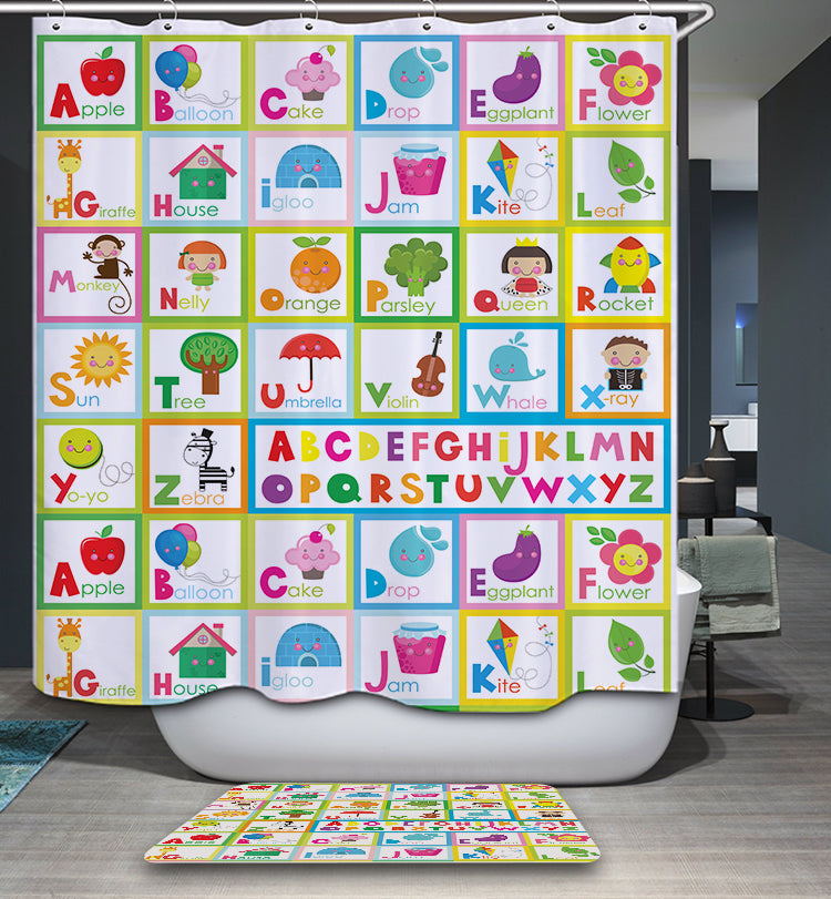 Kids Alphabet Themed Education Chart ABC Shower Curtain