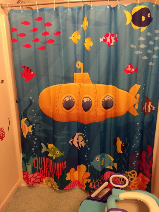 Underwater Cartoon Yellow Submarine Shower Curtain