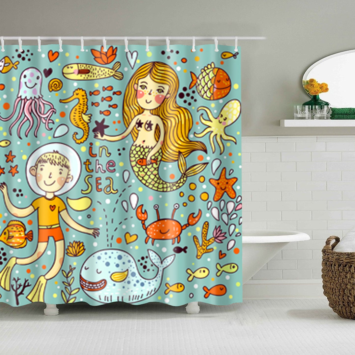 Kids Whimsical Cartoon Undersea Life Shower Curtain