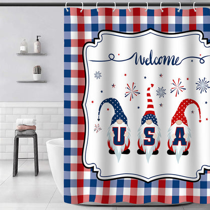 Happy Independent Day Gnome Flag Red Blue White Color Bathroom Decor Shower Curtains