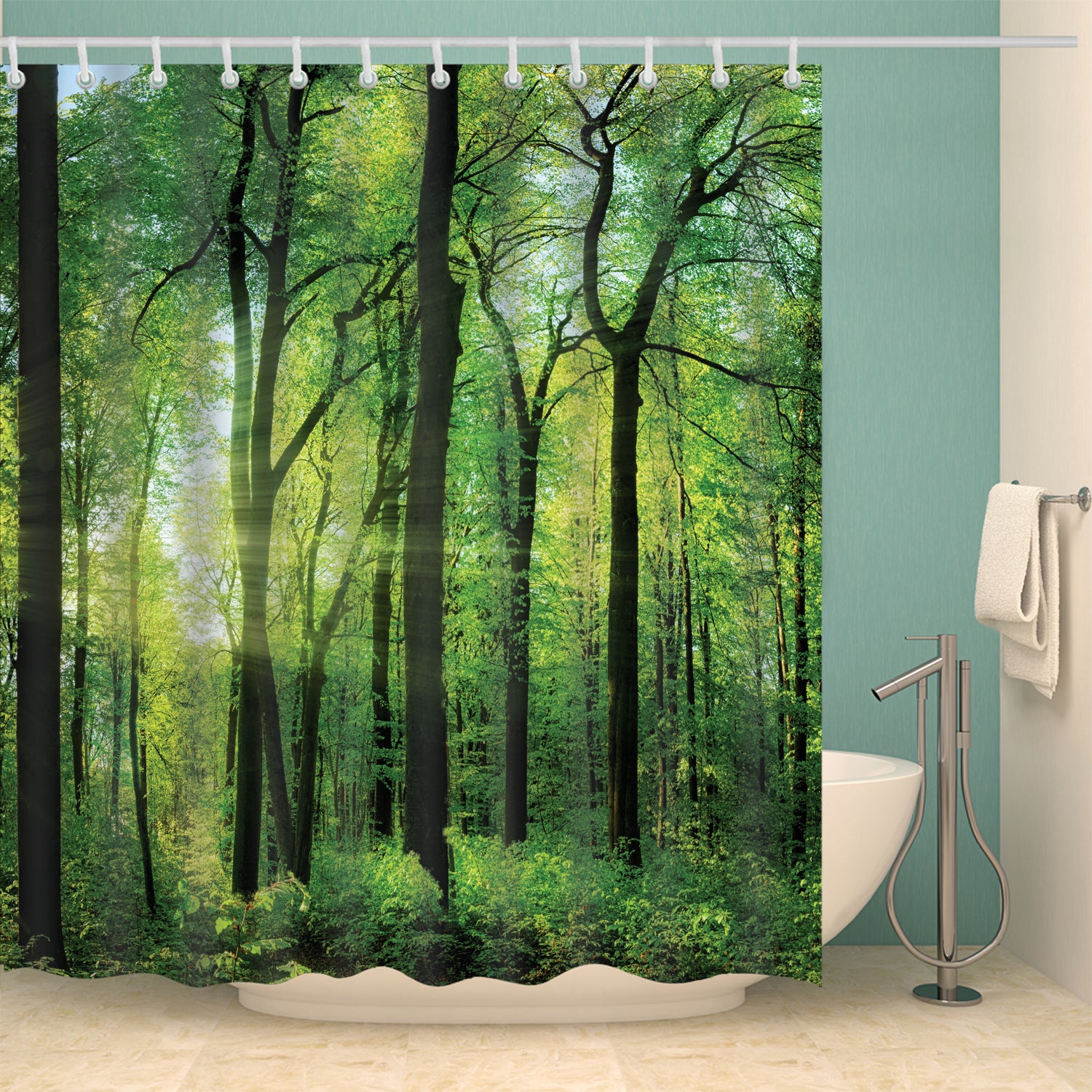 Lapse of the Sun Mossy Green Forest Landscape Shower Curtain
