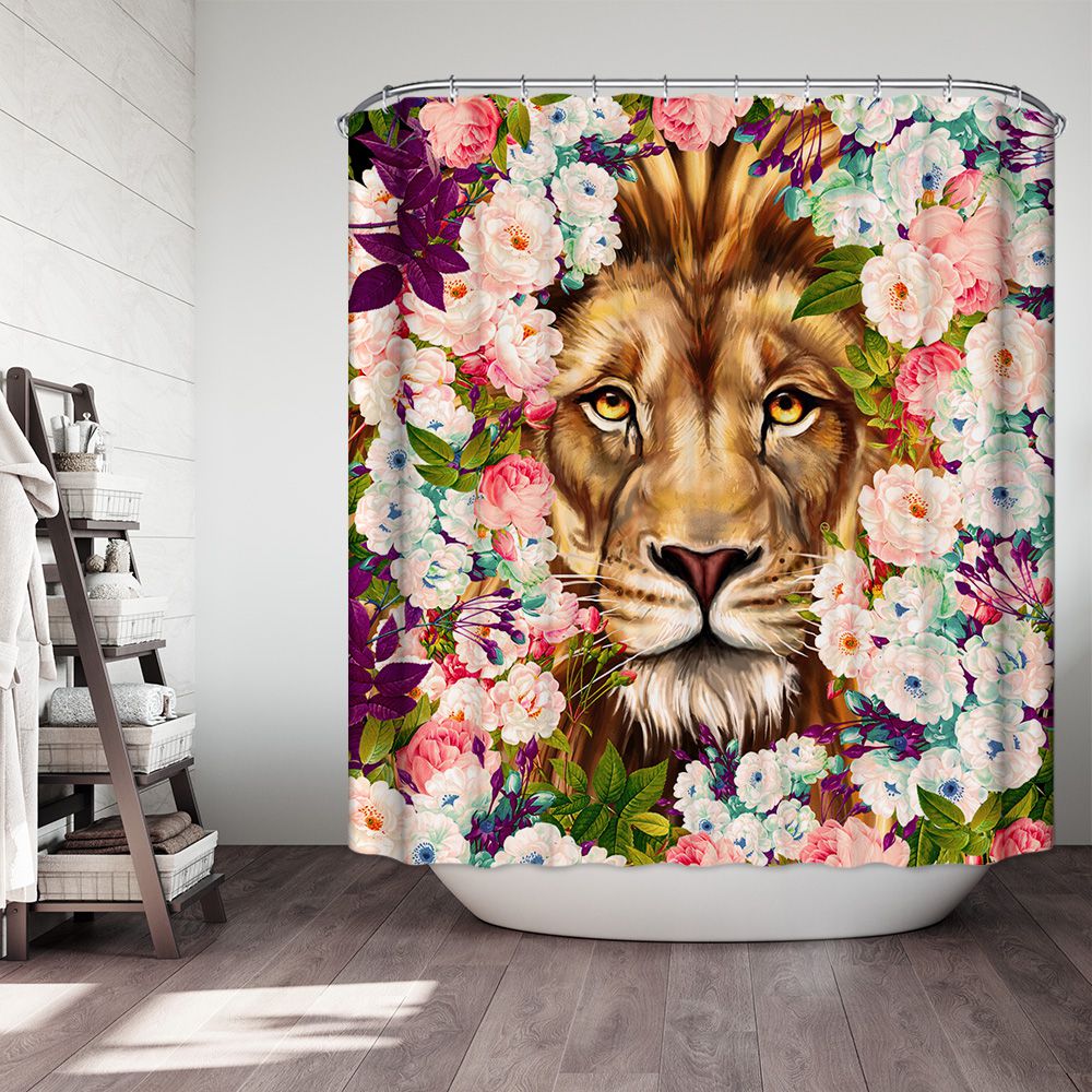 Leo Flower Lion Shower Curtain Elegant Constellation Themed