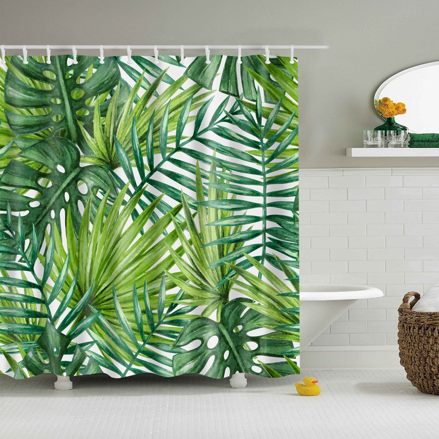 Light Green Decor Banana Leaf Shower Curtain