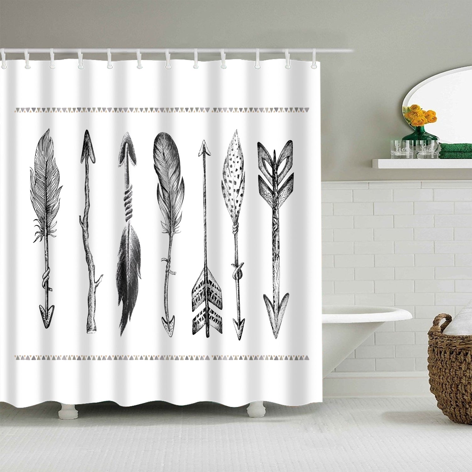 Line Ink Art Boho Collection Eagle Feather Shower Curtain