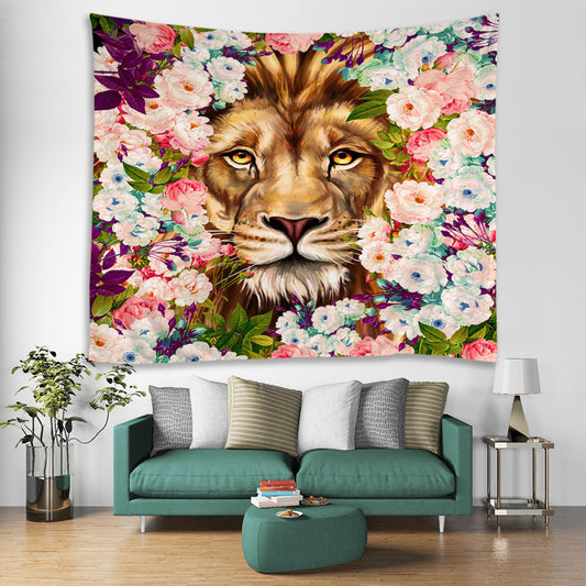 Lion King Face in Floral Drawing Tapestry