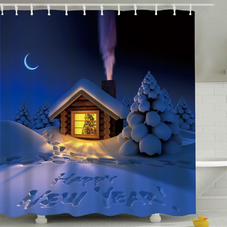 Little House at Night Merry Christmas Shower Curtain