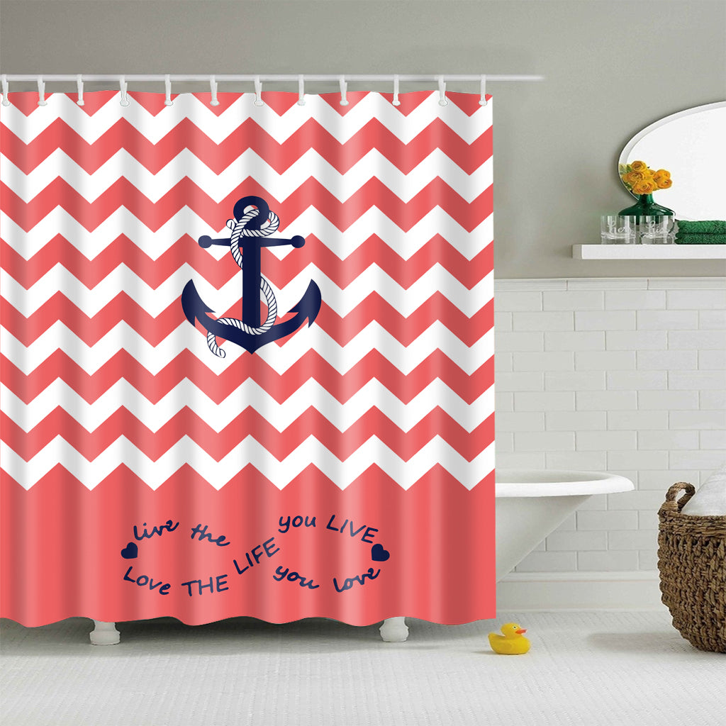 Love Life Orange Chevron Blue Anchor Shower Curtain
