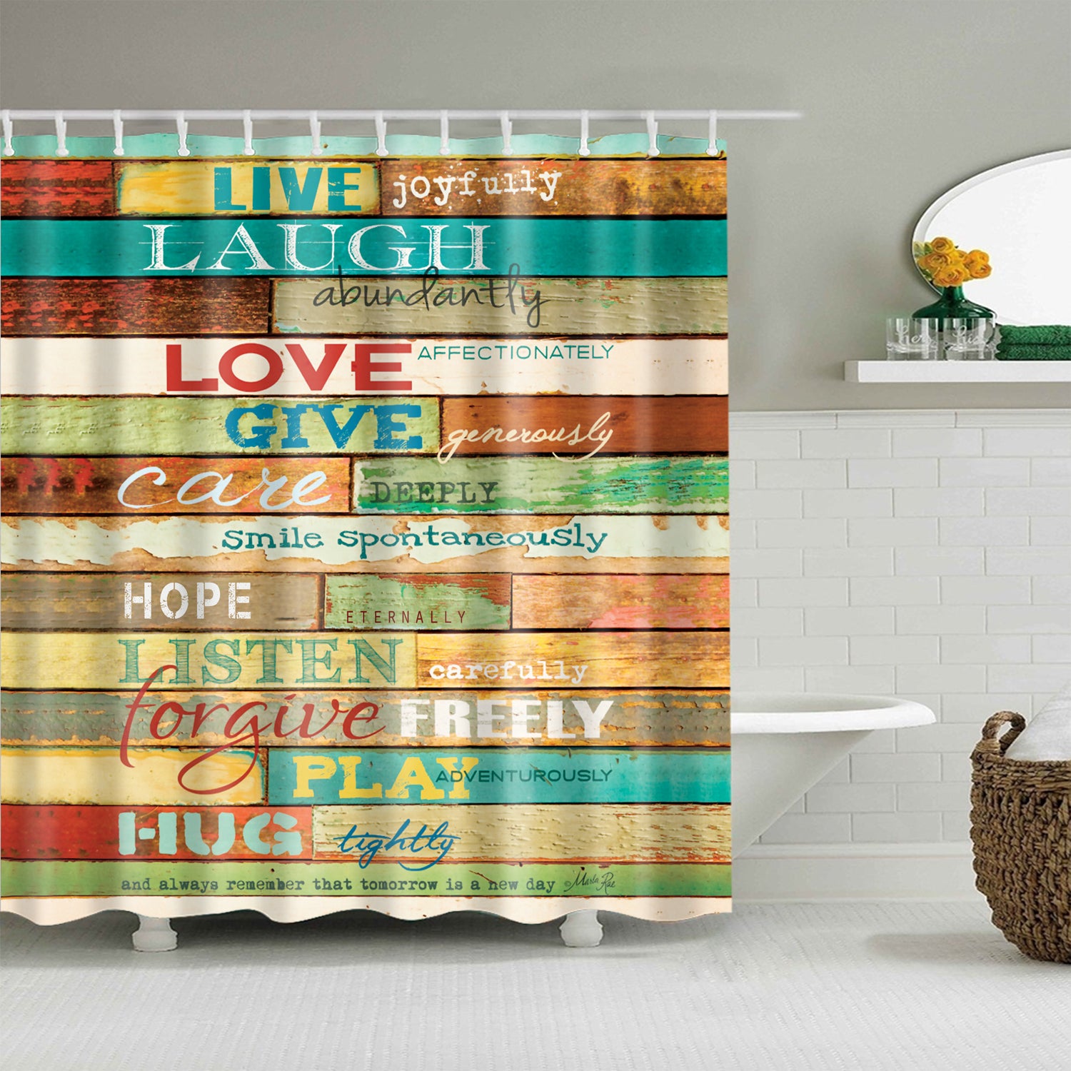 Lovely Message Quote Board Cabin Rules Shower Curtain