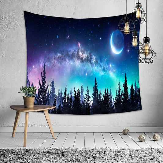Lunar Moon Galaxy Forest Night Tapestry