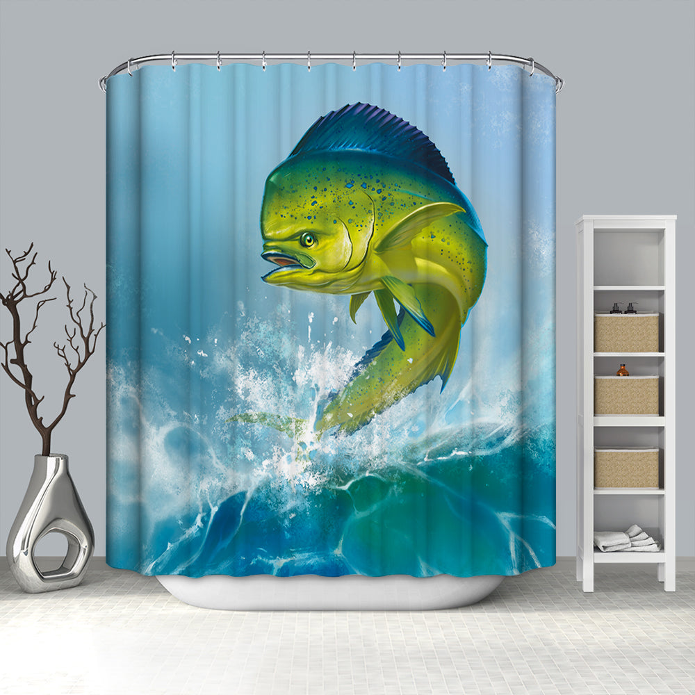 Mahi-mahi Dolphinfish Drawing Green Fish Shower Curtain