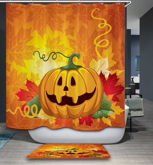Maple Leaf Backdrop Cartoon Carving Pumpkin Shower Curtain