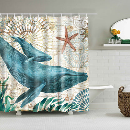 Marine Underwater Life Green Whale Shower Curtain