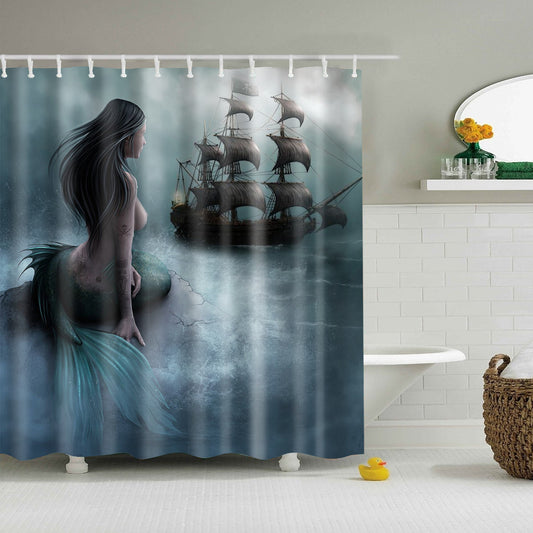 Mermaid Pirate Ship Painting Shower Curtain | GoJeek