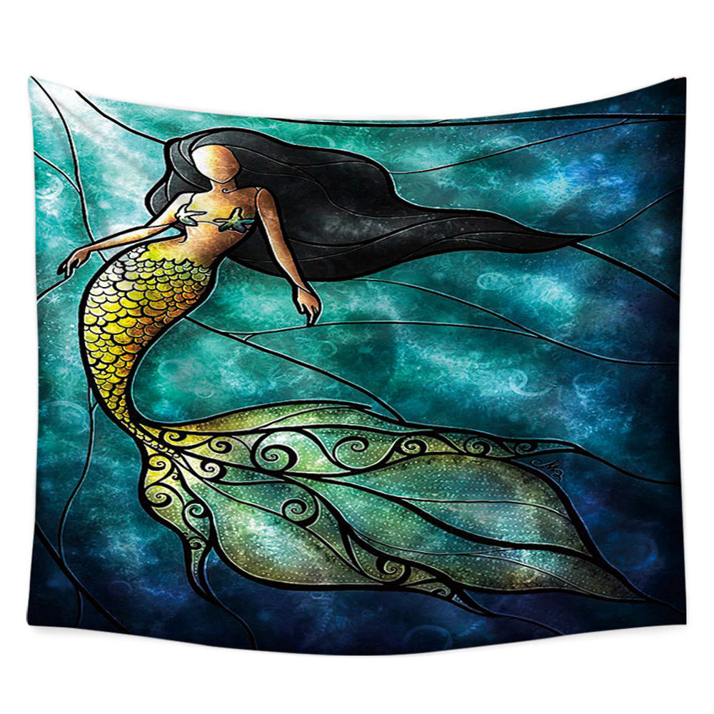 Mermaid Stained Green Glass Piece Tapestry