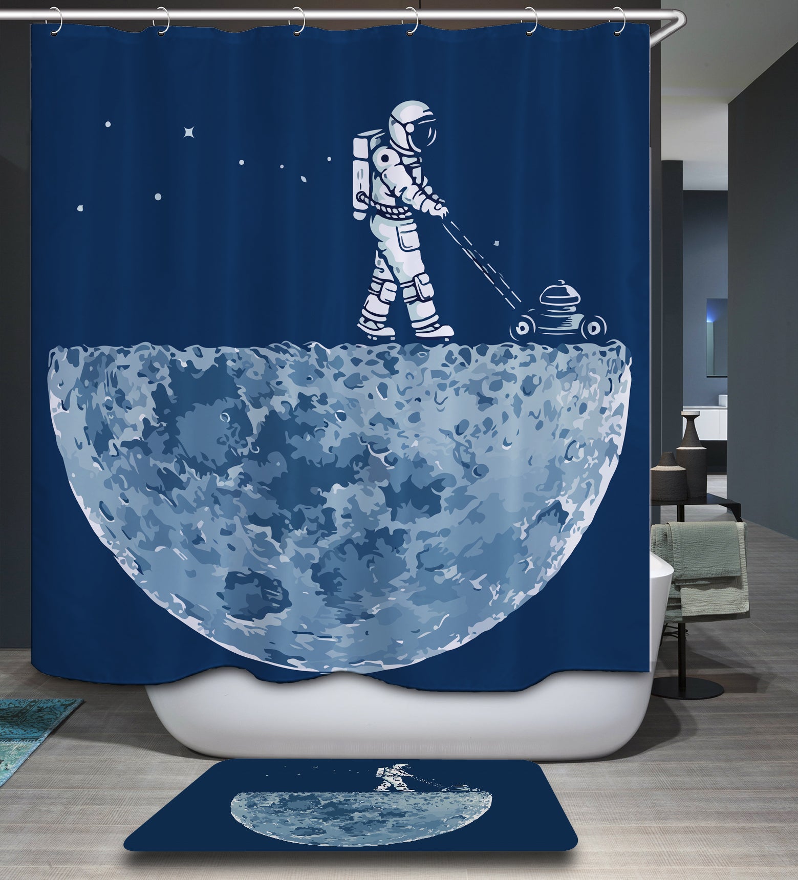 Moon Mower Lunar Astronaut Shower Curtain