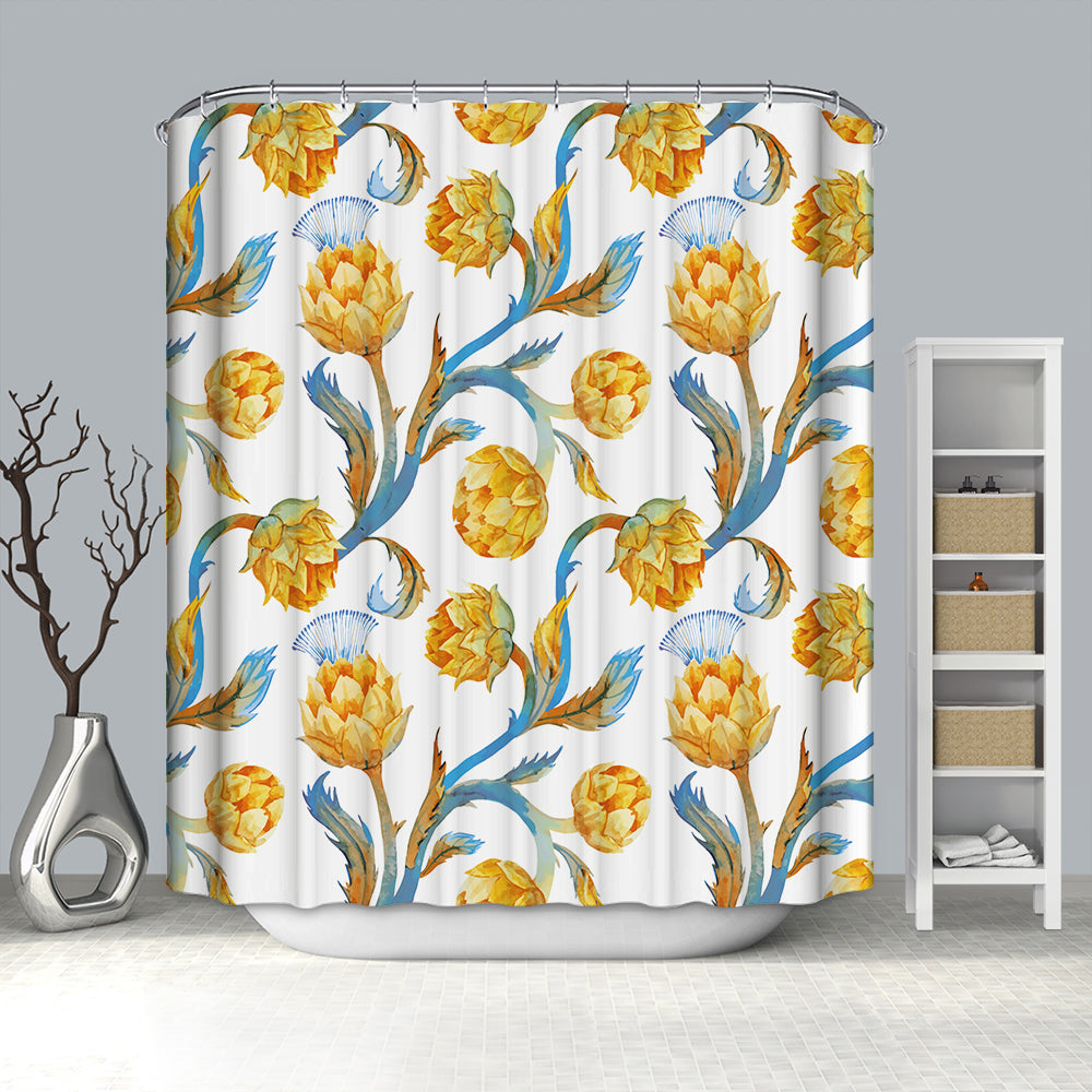 Morden Luxury Gold Seamless Stylized Artichoke Shower Curtain