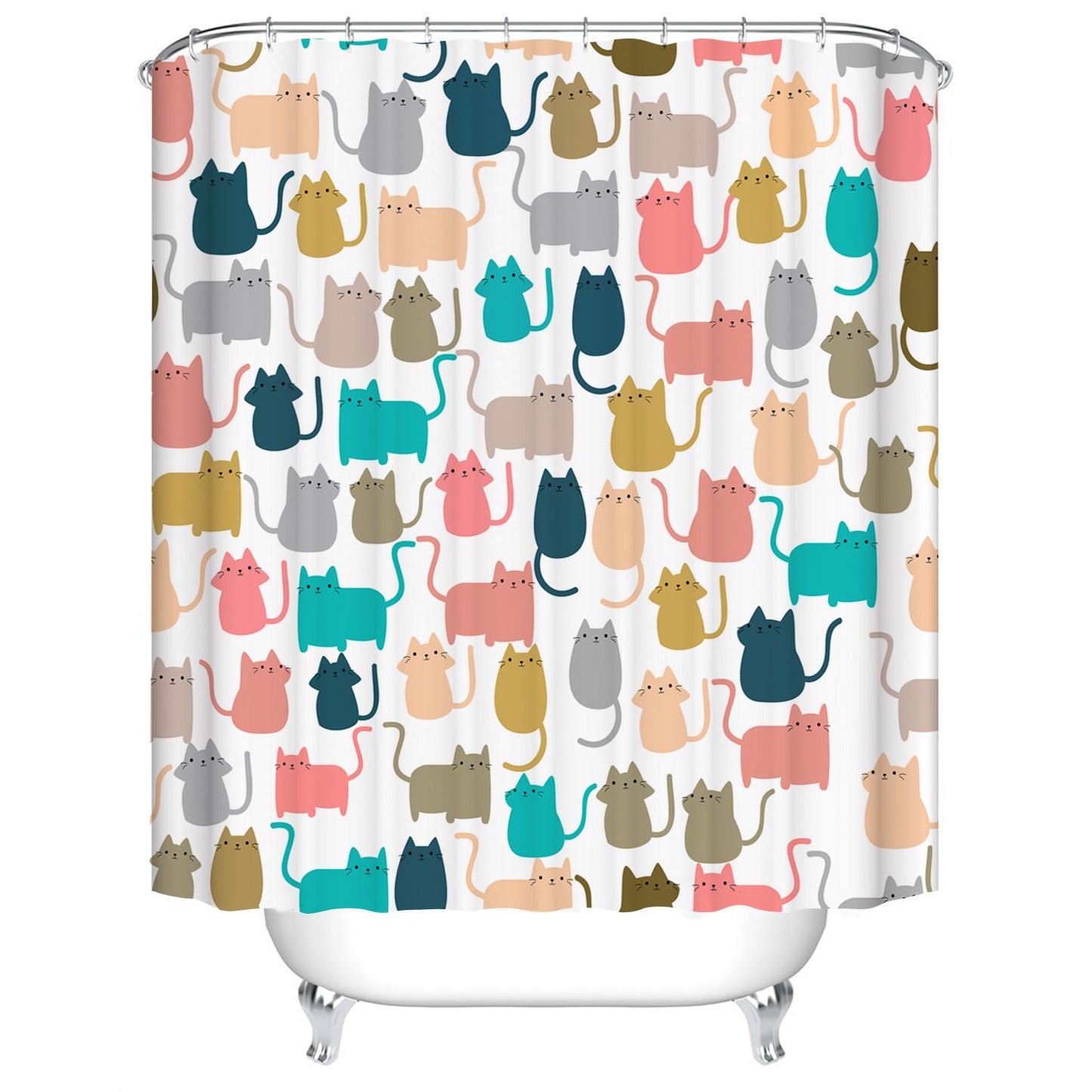Multicolor Cartoon Cat Shower Curtain Seamless Cute Kitten