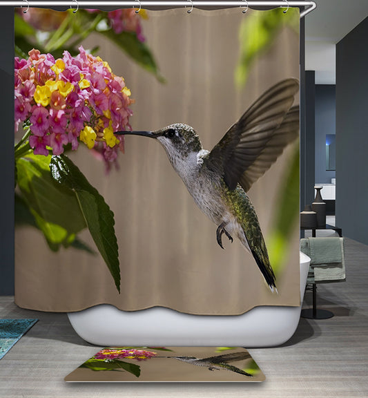 Natural Colibri Feeding Flowers Hummingbird Shower Curtain