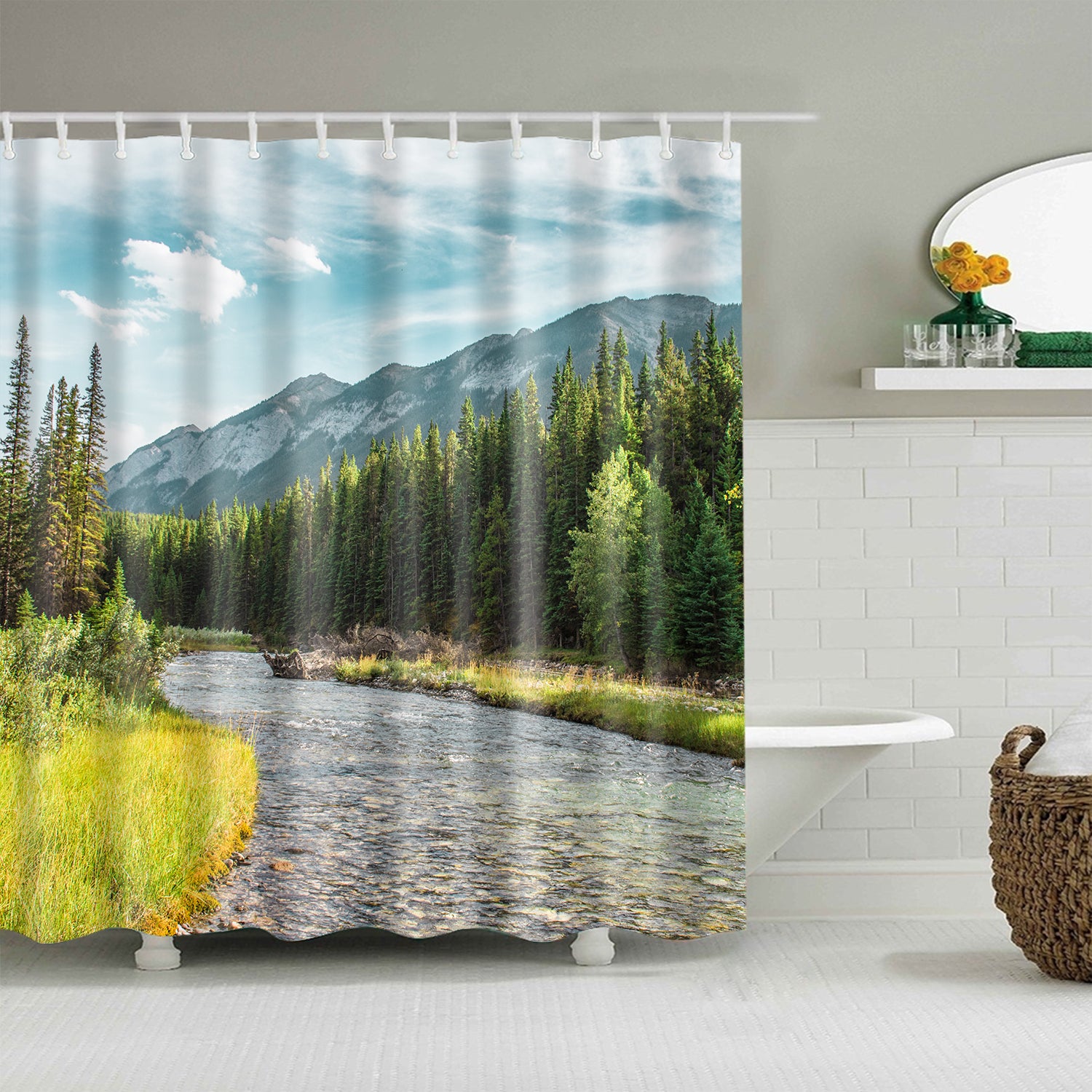 Natural Mountain Stream Relaxing Tranquil Shower Curtain