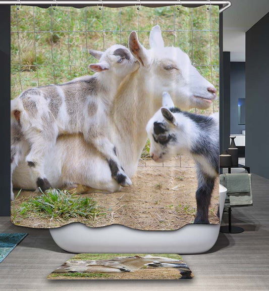 Natural Farmhouse Style Goat Shower Curtain
