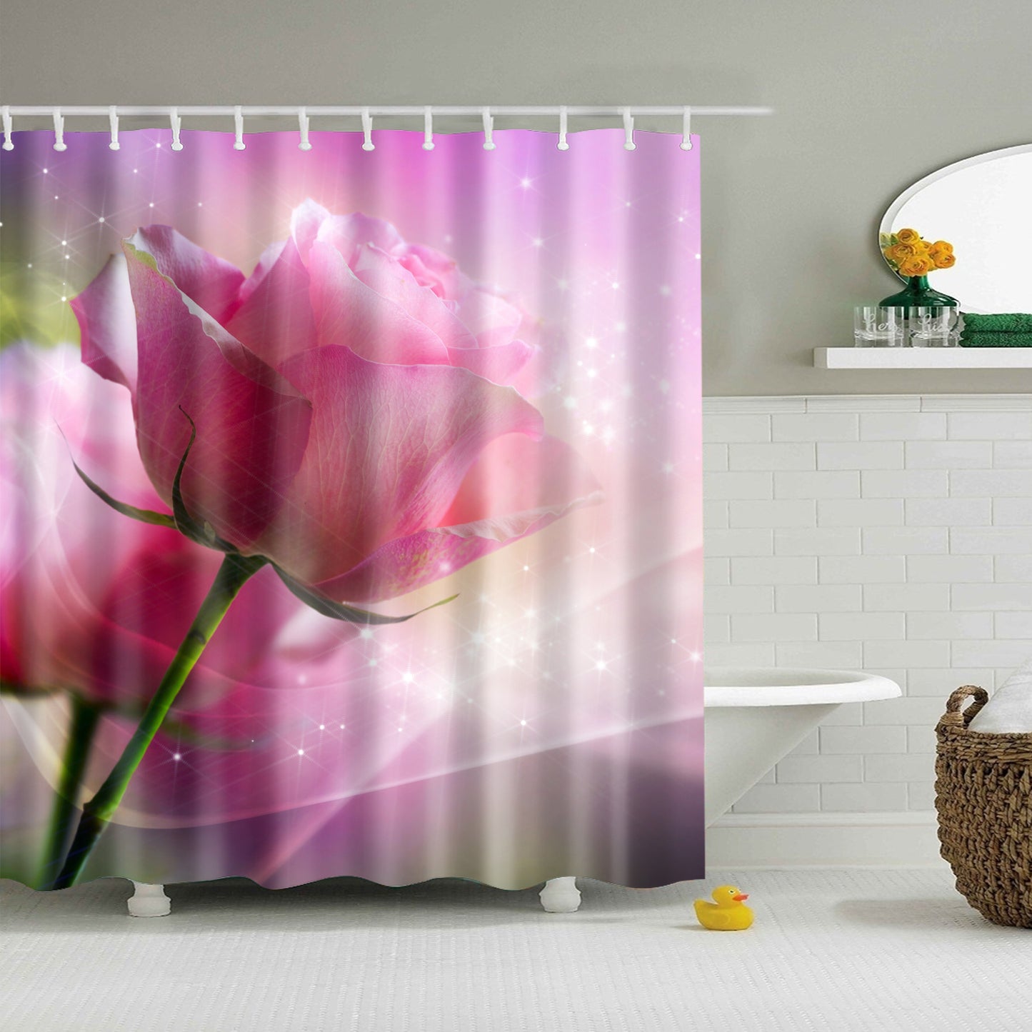 Natural Pink Roses Shower Curtain