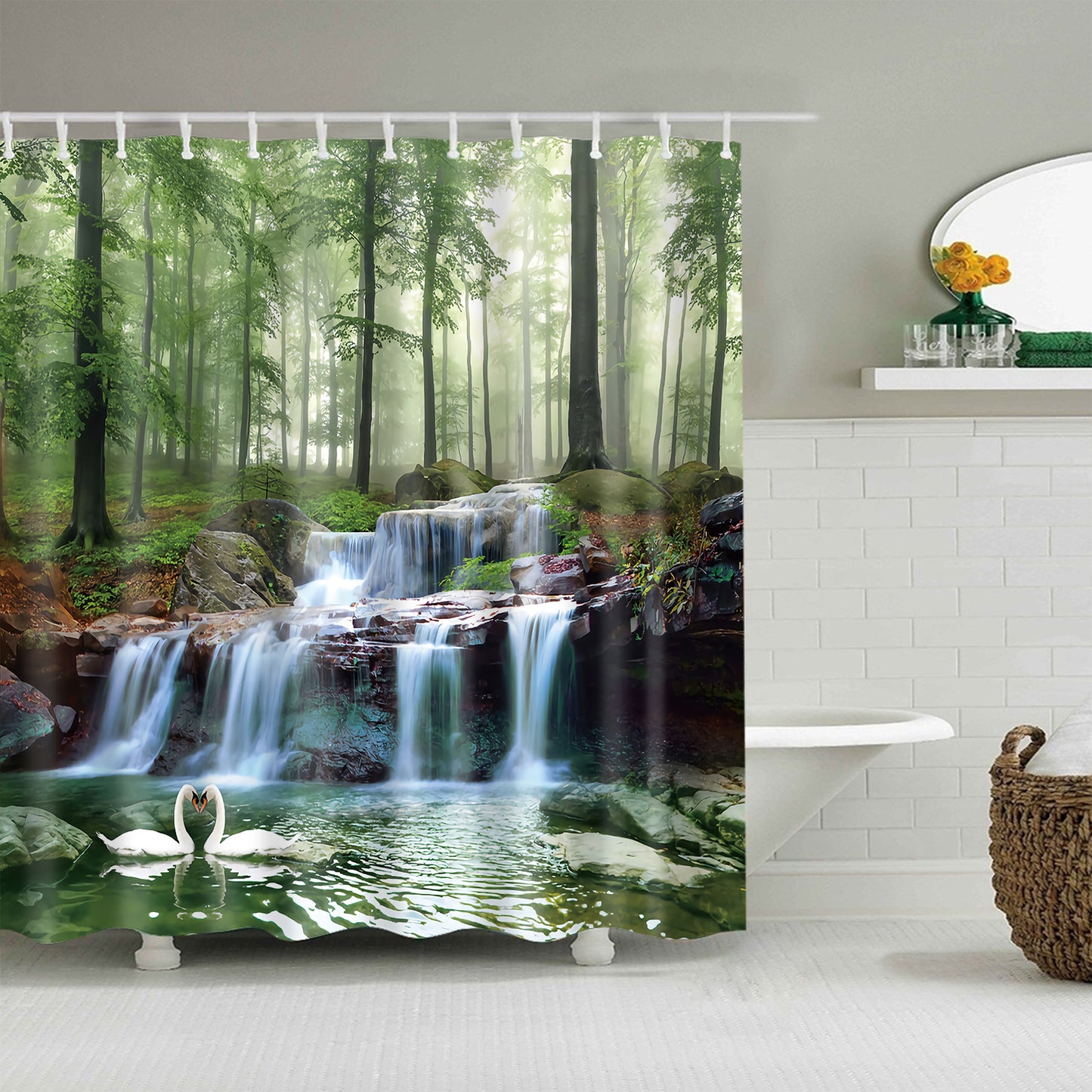 Nature Landscape Lake Deep Forest Waterfall Shower Curtain