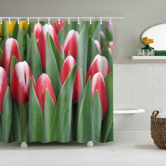 Nature Red Tulip Blossom Shower Curtain