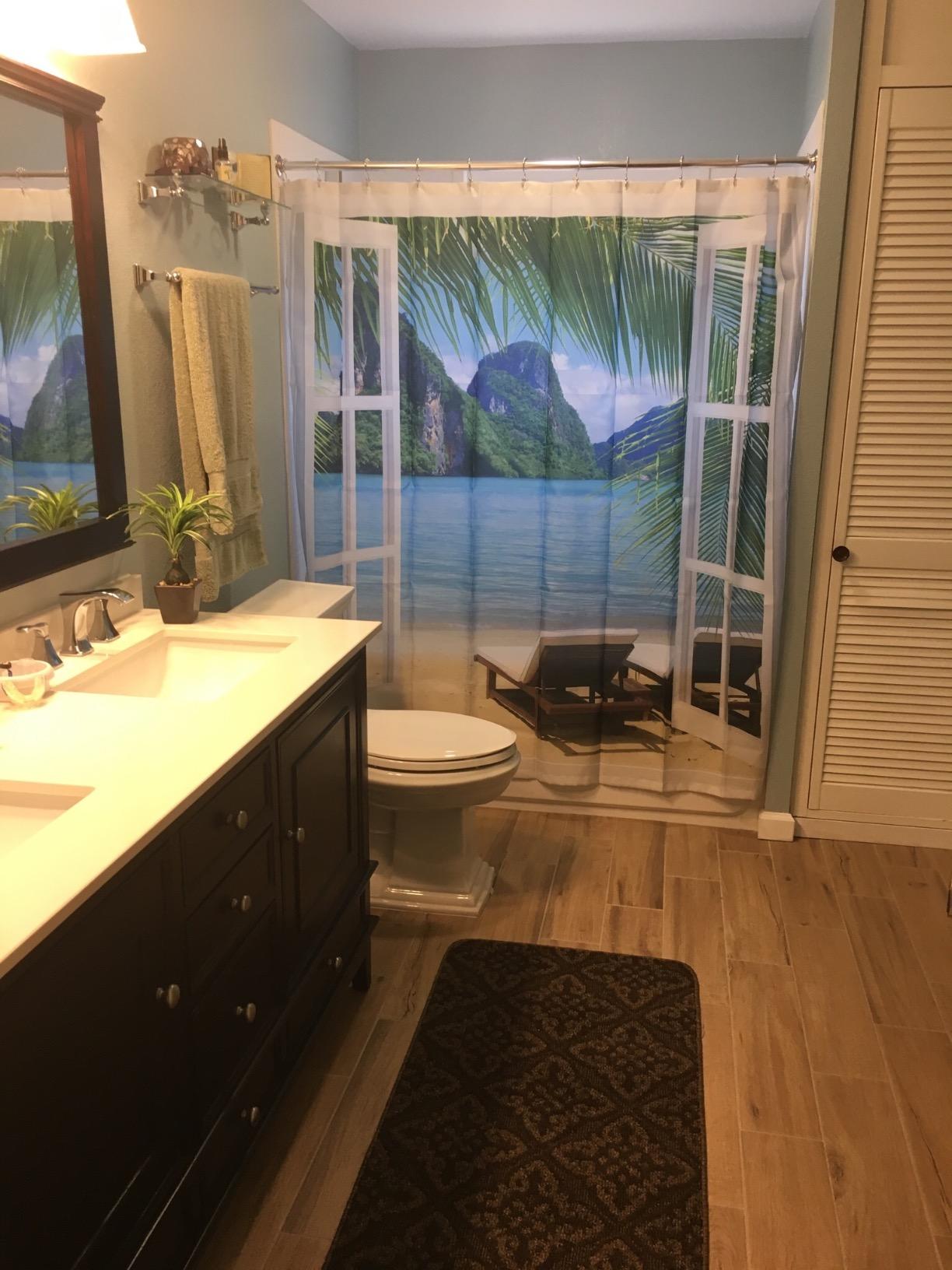 Nautical Window Views Blue Beach House Shower Curtain