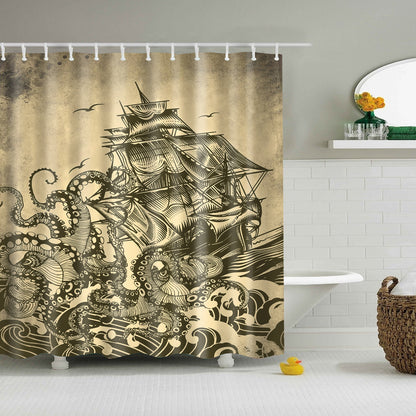 Nautical Sailboat Octopus Kraken Shower Curtain | GoJeek