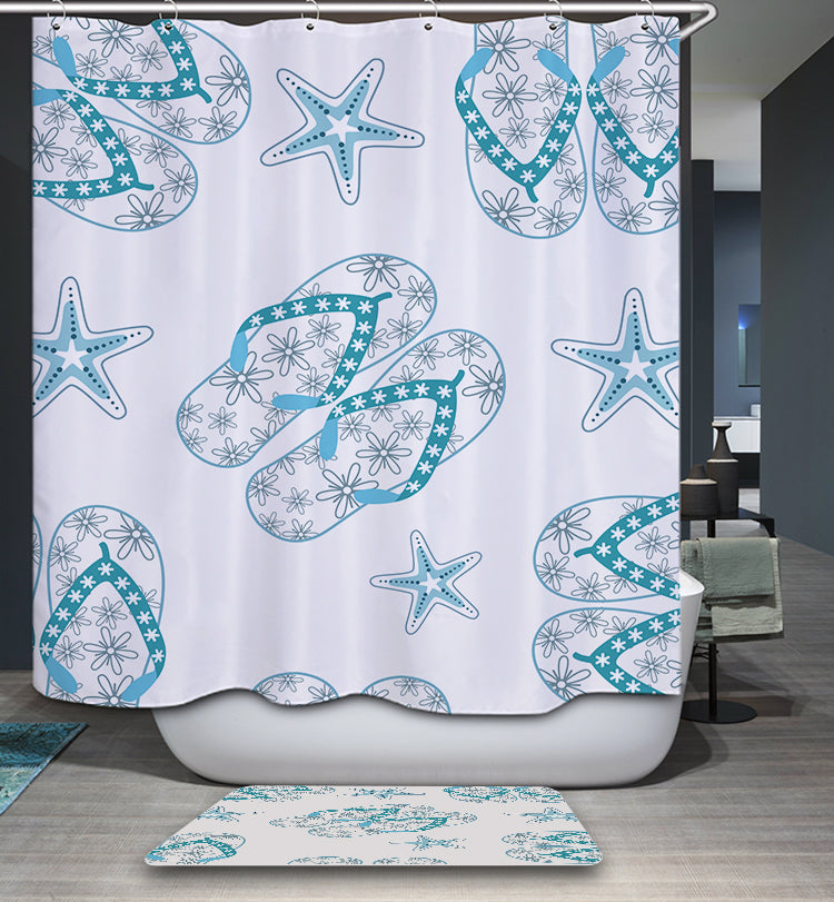 Navy Blue Beach Slippers Flip Flop Shower Curtain
