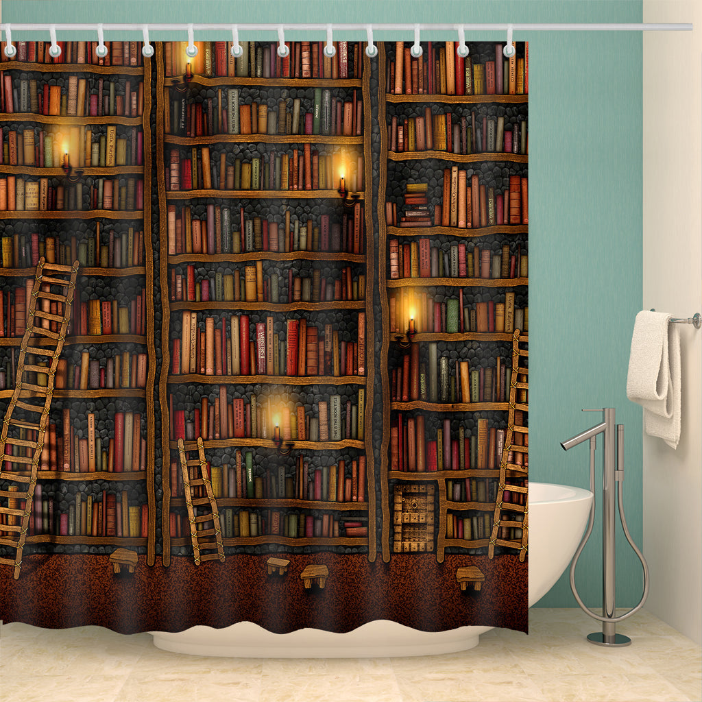 Nerdy Ancient Bookshelf Shower Curtain | GoJeek