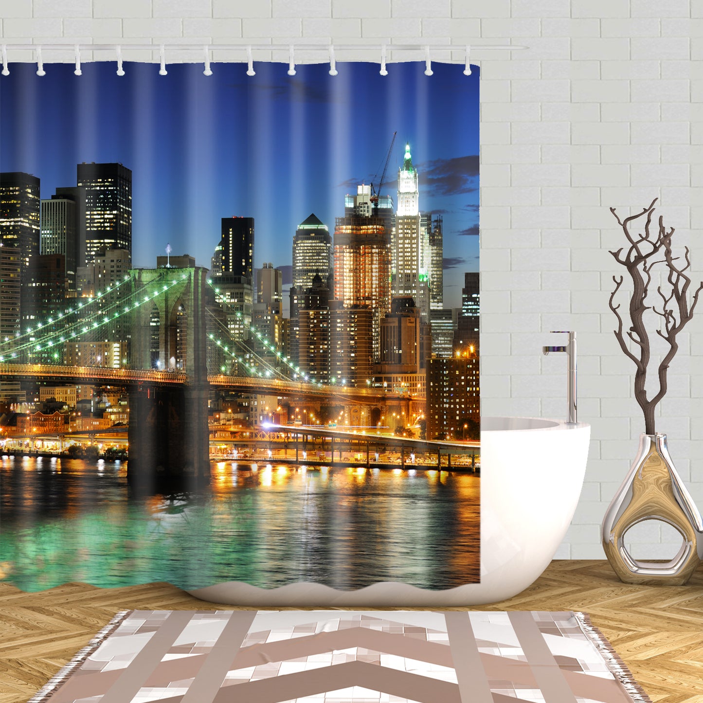 New York Night Scenic Brooklyn Bridge Cityscape Shower Curtain